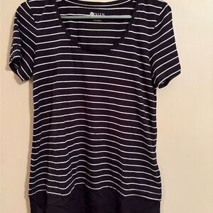 STYLUS Black and White Striped Short Sleeve Top
